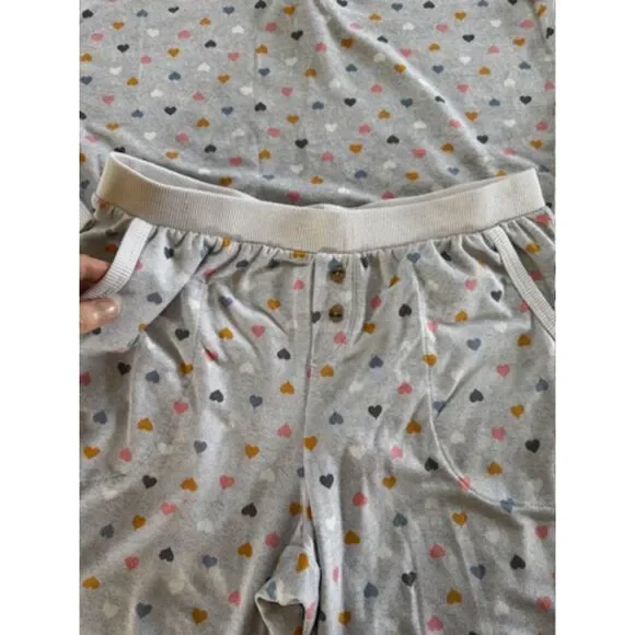 Cuddle Duds XS Gray Hearts Pajama Set Soft Ribbed Henley Joggers Pockets - Picture 8 of 16